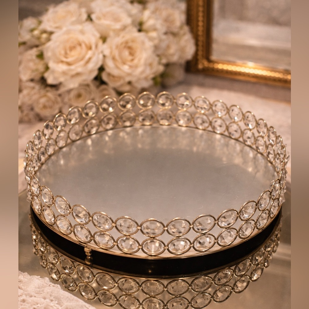 Elegant Crystal Decorative Mirror Tray NWT Perfume Tray, Fragrance Tray